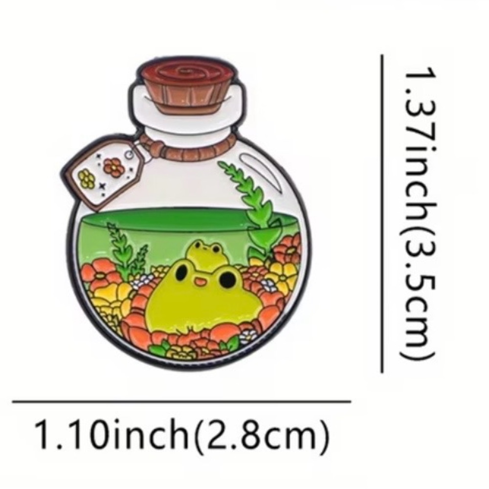 Frog Terrarium Enamel Pin - Green & Orange - Picture 2 of 2